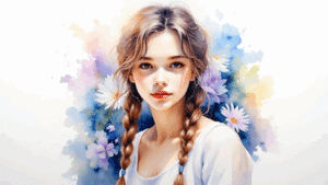 Portrait à l'aquarelle d'une jeune beauté française