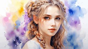 Portrait à l'aquarelle d'une jeune beauté norvégienne