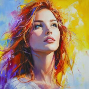 Portrait à l'huile d'une jeune beauté rousse